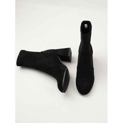 小克拉韓版7cm高跟絨面短靴女不累腳粗跟彈力瘦瘦靴時尚百搭襪靴