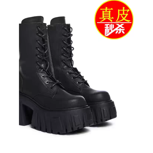 10cm超高跟厚底靴女2026春秋冬小個子增高加絨短靴粗跟真皮馬丁靴