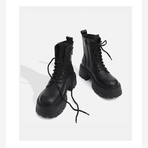 日本GP趙露思馬丁靴女秋冬季單靴厚底增高英倫風瘦瘦靴短靴系帶靴