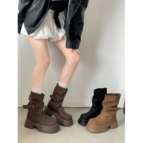 復古英倫風厚底粗跟馬丁靴女款2026新款秋冬爆款美拉德褲琯短靴子