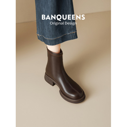 巨顯瘦！半曲短靴女2025新款冬厚底馬丁靴彈力靴粗跟中跟瘦瘦靴子