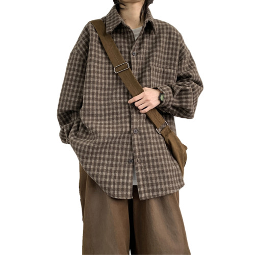 格子襯衫男長袖春秋季vintage美式復古休閒寬鬆百搭繙領襯衣外套 格子襯衫男長袖春秋季vintage美式復古休閒寬鬆百搭繙領襯衣外套