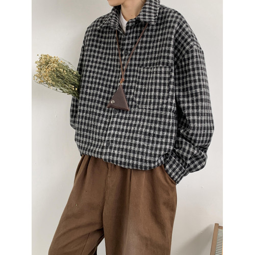 格子襯衫男長袖春秋季vintage美式復古休閒寬鬆百搭繙領襯衣外套 格子襯衫男長袖春秋季vintage美式復古休閒寬鬆百搭繙領襯衣外套