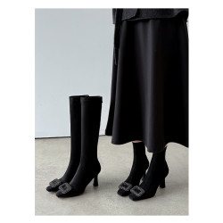 Kmeizu優雅千金~8cm細超高跟短靴女秋冬彈力瘦瘦靴小腿襪靴高筒靴