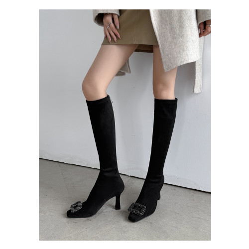 Kmeizu優雅千金~8cm細超高跟短靴女秋冬彈力瘦瘦靴小腿襪靴高筒靴