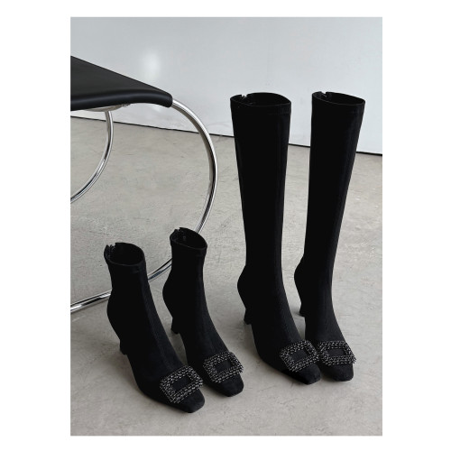 Kmeizu優雅千金~8cm細超高跟短靴女秋冬彈力瘦瘦靴小腿襪靴高筒靴