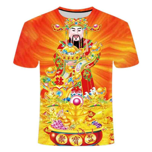 新款財神爺系列3d印花顯瘦爆款搞笑T恤衫時尚帥氣男女短袖2023夏