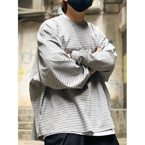 SFC廓形手繪條紋長袖T恤男日系復古寬鬆上衣重磅純棉打底春秋衛衣
