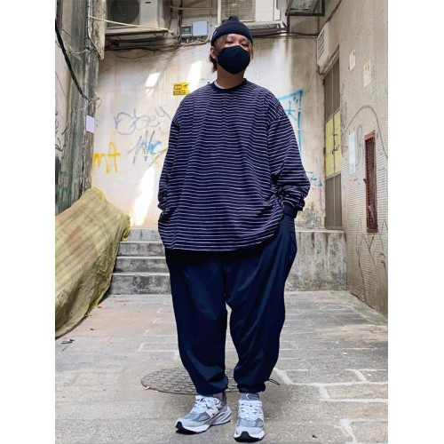 SFC廓形手繪條紋長袖T恤男日系復古寬鬆上衣重磅純棉打底春秋衛衣