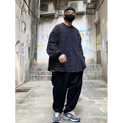 SFC廓形手繪條紋長袖T恤男日系復古寬鬆上衣重磅純棉打底春秋衛衣