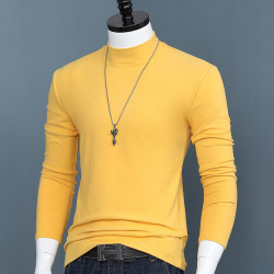 男士雙面德絨中半高領打底衫秋冬季純色修身保暖長袖t恤簡約秋衣