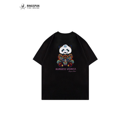 Ringspun變色潮牌熊貓重工刺綉短袖t恤男夏純棉國潮美式高街上衣 Ringspun變色潮牌熊貓重工刺綉短袖t恤男夏純棉國潮美式高街上衣