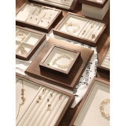 首飾托盤收納帶蓋胡桃木手串盤耳環戒指手鏈項鍊展示盤飾品展示架