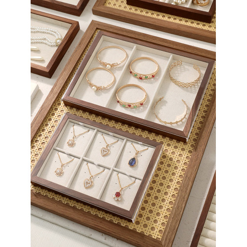 首飾托盤收納帶蓋胡桃木手串盤耳環戒指手鏈項鍊展示盤飾品展示架