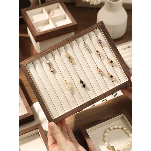 首飾托盤收納帶蓋胡桃木手串盤耳環戒指手鏈項鍊展示盤飾品展示架