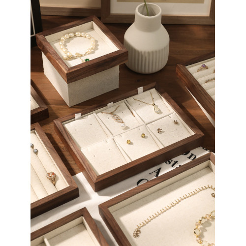 首飾托盤收納帶蓋胡桃木手串盤耳環戒指手鏈項鍊展示盤飾品展示架