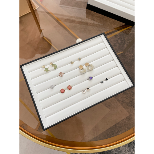 簡約珠寶首飾戒指展示架黑白色PU皮耳釘收納托盤耳環盒子陳列道具