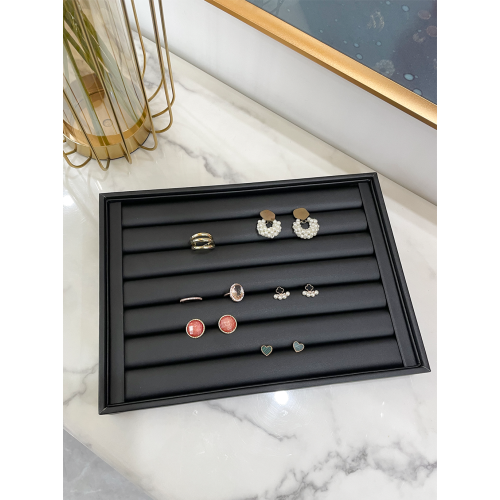 簡約珠寶首飾戒指展示架黑白色PU皮耳釘收納托盤耳環盒子陳列道具