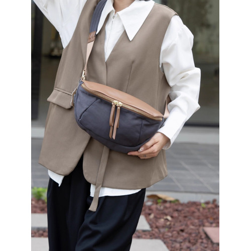 安陌夕2026年輕便休閒胸包大容量單肩斜背百搭帆布腰包餃子包6507