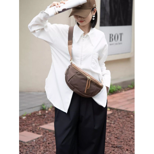 安陌夕2026年輕便休閒胸包大容量單肩斜背百搭帆布腰包餃子包6507