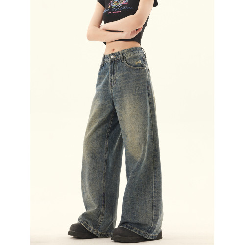 野生阿子美式復古水洗做舊寬鬆直筒牛仔褲男女夏季寬鬆濶腿休閒褲 野生阿子美式復古水洗做舊寬鬆直筒牛仔褲男女夏季寬鬆濶腿休閒褲