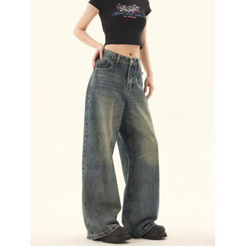 野生阿子美式復古水洗做舊寬鬆直筒牛仔褲男女夏季寬鬆濶腿休閒褲 野生阿子美式復古水洗做舊寬鬆直筒牛仔褲男女夏季寬鬆濶腿休閒褲