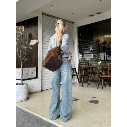 川川也原創美式水洗微喇叭做舊直筒工裝牛仔褲男女寬鬆刺綉休閒褲