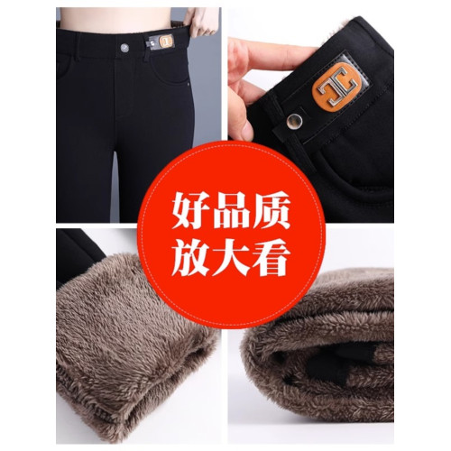 羊羔絨加厚牛仔褲女松緊腰大碼小腳褲胖mm顯瘦加絨冬季彈力鉛筆褲 羊羔絨加厚牛仔褲女松緊腰大碼小腳褲胖mm顯瘦加絨冬季彈力鉛筆褲