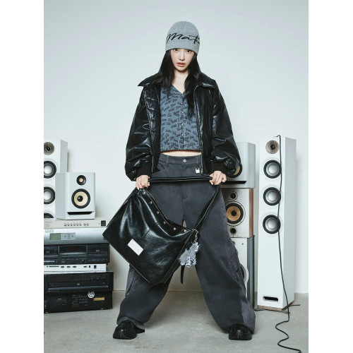 韓國Matin kim托特包油蠟皮腋下包鉚釘單肩手提包百搭機車水桶包 韓國Matin kim托特包油蠟皮腋下包鉚釘單肩手提包百搭機車水桶包