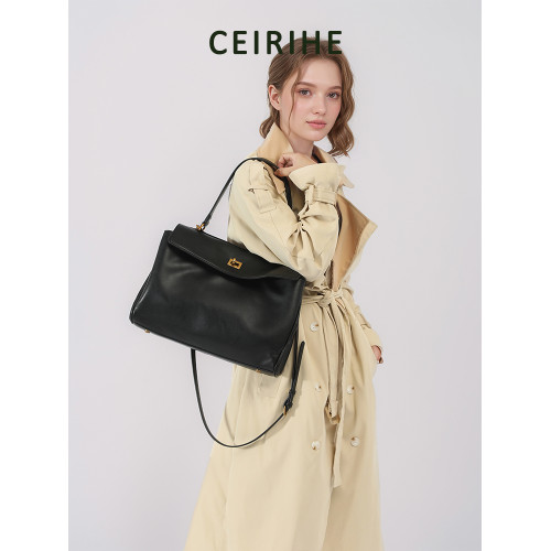 CEIRIHE頭層牛皮手提包大容量托特包真皮鎖釦通勤單肩斜背凱莉包 CEIRIHE頭層牛皮手提包大容量托特包真皮鎖釦通勤單肩斜背凱莉包