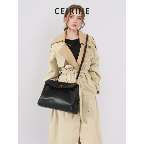 CEIRIHE頭層牛皮手提包大容量托特包真皮鎖釦通勤單肩斜背凱莉包 CEIRIHE頭層牛皮手提包大容量托特包真皮鎖釦通勤單肩斜背凱莉包
