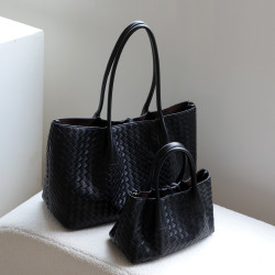 小衆輕奢牛皮編織托特包女大容量通勤簡約單肩包2025款質感手提包