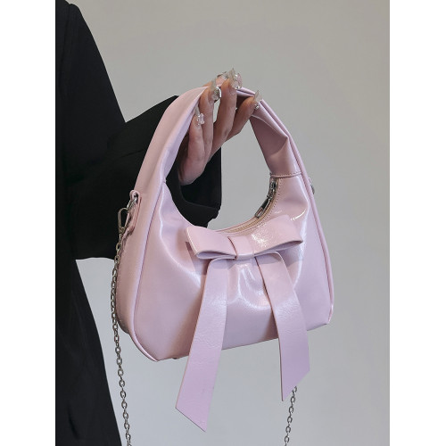 春夏季小衆蝴蝶結包包女式2025新款鏈條單肩包精美出行粉色斜後後背包