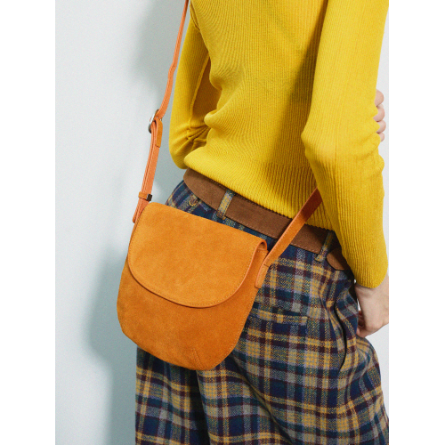 Momogigi 街頭藝術 原創設計復古絲絨磨砂牛皮簡約斜後後背包馬鞍包