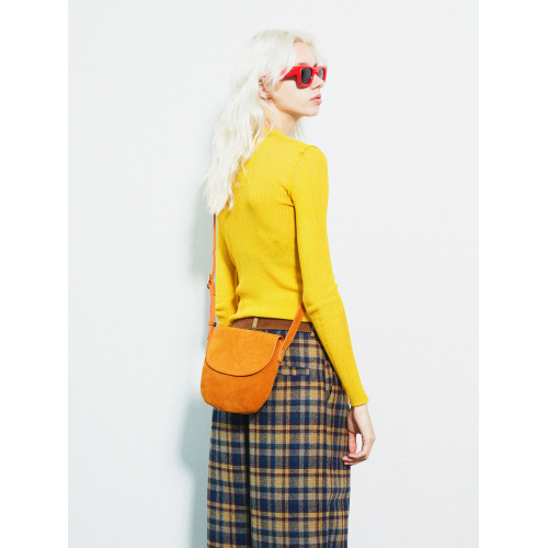 Momogigi 街頭藝術 原創設計復古絲絨磨砂牛皮簡約斜後後背包馬鞍包