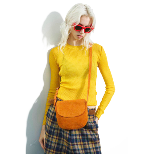 Momogigi 街頭藝術 原創設計復古絲絨磨砂牛皮簡約斜後後背包馬鞍包