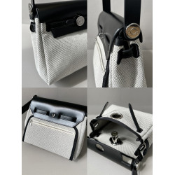 頭層牛皮拼帆布凱莉包高品質真皮迷你herbag手機包單肩斜背小包女