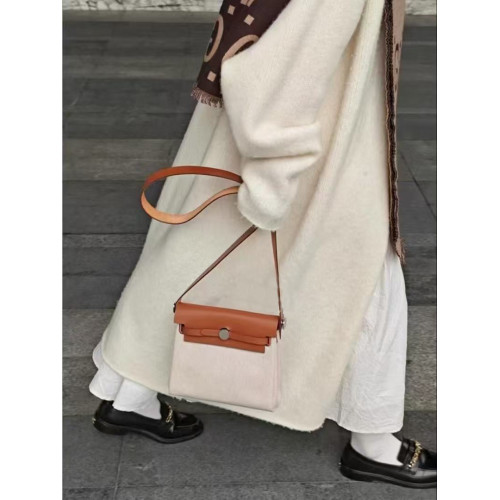 頭層牛皮拼帆布凱莉包高品質真皮迷你herbag手機包單肩斜背小包女