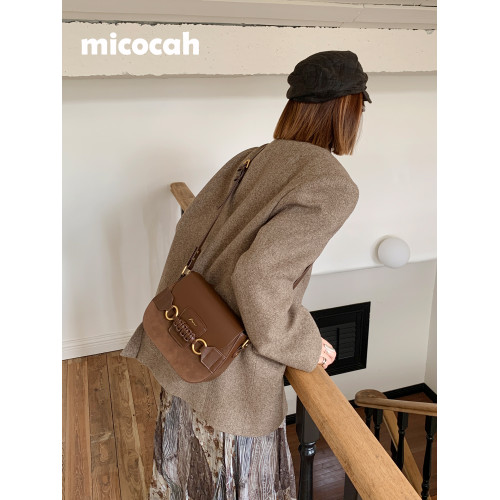 Micocah「熔巖蛋糕」美式復古秋冬馬鞍包單肩女包斜後後背包小衆包包
