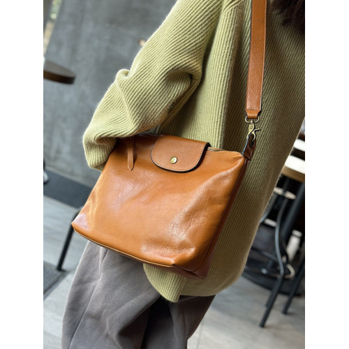 2024復古植鞣牛皮包包女包真皮單肩斜後後背包簡約休閒款大容量餃子包