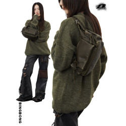 BINGBONG|阿甘小方包 帥氣機能斜後後背包軟皮休閒機車辣妹做舊腋下包