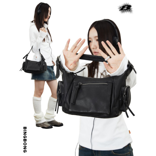 BINGBONG|阿甘小方包 帥氣機能斜後後背包軟皮休閒機車辣妹做舊腋下包