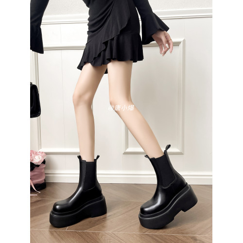 增高12公分切爾西菸筒靴松糕厚底小個子馬丁靴內增高女靴高跟短靴