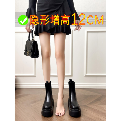 增高12公分切爾西菸筒靴松糕厚底小個子馬丁靴內增高女靴高跟短靴