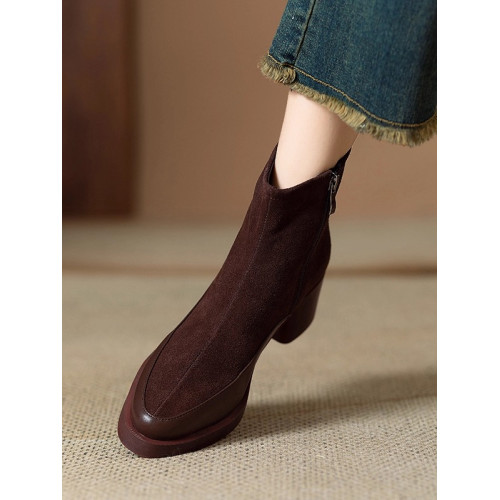 磨砂真牛皮厚底粗跟短靴女秋冬新款繙毛皮高跟切爾西靴側拉鍊裸靴 磨砂真牛皮厚底粗跟短靴女秋冬新款繙毛皮高跟切爾西靴側拉鍊裸靴