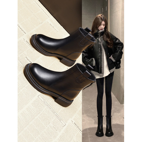 短靴子女2025年新款秋冬季英倫風爆款真皮馬丁靴厚底顯瘦加絨棉鞋 短靴子女2025年新款秋冬季英倫風爆款真皮馬丁靴厚底顯瘦加絨棉鞋