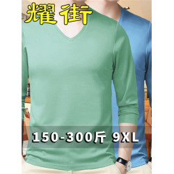 V領長袖T恤男士春秋大碼潮牌胖子男青少年體內搭衣服V領T打底衫
