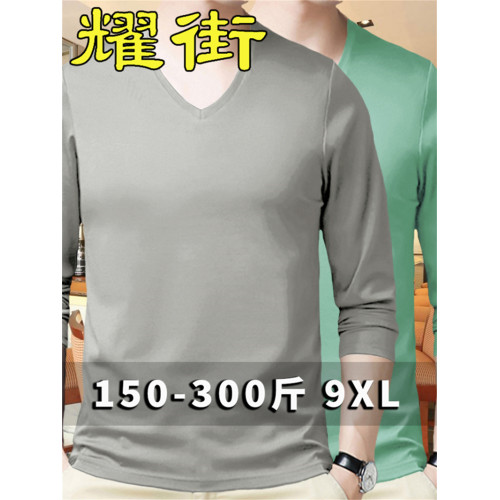 V領長袖T恤男士春秋大碼潮牌胖子男青少年體內搭衣服V領T打底衫