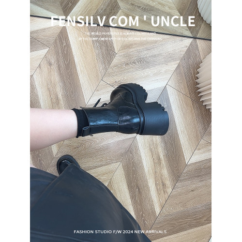 真皮馬丁靴女11cm小個子英倫增高單靴黑色爆款秋冬加絨厚底短靴 真皮馬丁靴女11cm小個子英倫增高單靴黑色爆款秋冬加絨厚底短靴