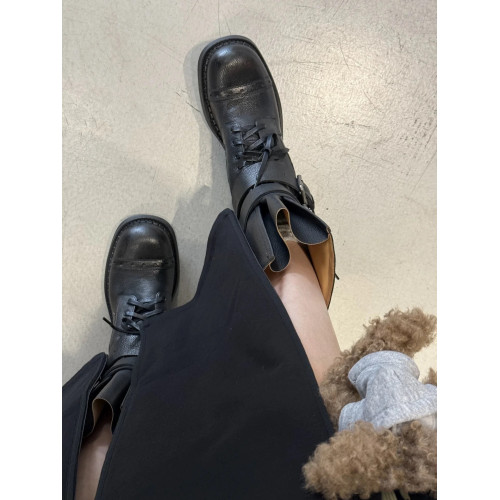 牛皮版~真皮厚底粗跟擦色馬丁靴女2025新款中筒皮帶釦機車靴單靴 牛皮版~真皮厚底粗跟擦色馬丁靴女2025新款中筒皮帶釦機車靴單靴